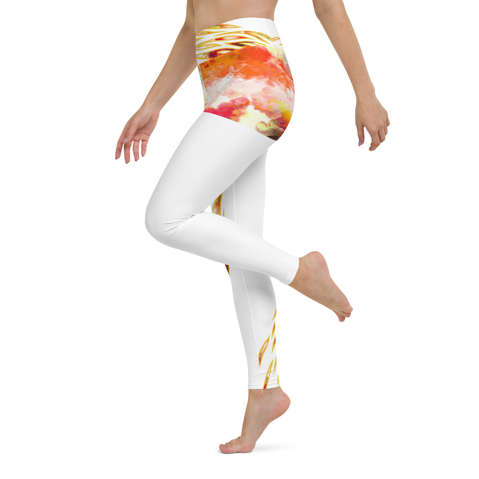 White Leggings- with Tie and Dye Art. Activewear Leggings. Yoga Pants. Streetwear. WickedYo.